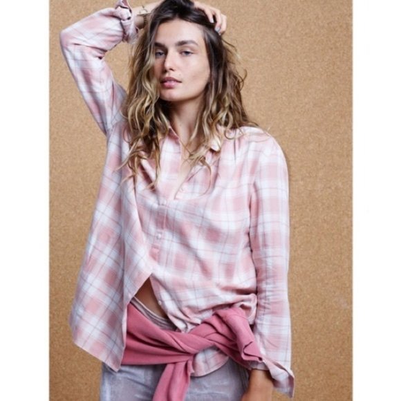 Madewell Tops - Madewell Blush Plaid Ex-Boyfriend Cotton Lng Slv S